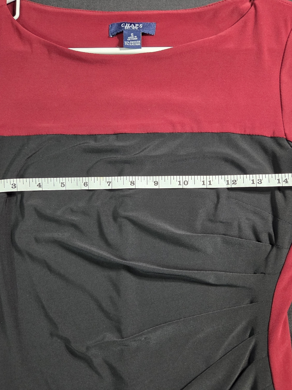 Chaps Black and Burgundy Boatneck Colorblock Midi Dress 3/4 Sleeve Small - Picture 9 of 10